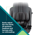 SlimRide 4-in-1 Convertible Car Seat - easily adjust the one-hand, 10-position headrest and harness with no rethreading