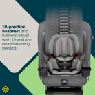 EverSlim 4-in-1 Convertible Car Seat - 10-position headrest and harness adjust with 1 hand and no rethreading needed