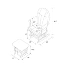 Dimensions of a rocking chair and ottoman on a white background
