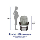 Dimensions of a recliner chair with a silhouette of a pregnant woman for scale.