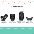 Disney Baby EverSlim 4-in-1 Convertible Car Seat - 4 modes of use: rear facing 5-40 lbs., 19"-40"; forward-facing 30-65 lbs., 34.4"-49"; belt-positioning booster 40-100 lbs., 43.4"-52"; backless booster 40-100 lbs., 43.4"-52"