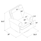 Technical drawing of a chair with dimensions labeled