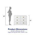 Baby Relax Miles 6-Drawer Dresser - product dimensions: 45 in (W) x 18.5in (D) x 33in (H). Weight limit: top panel: 30 lbs. / Drawers: 15 lbs.