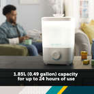 Easy-Fill Cool Mist Humidifier - 1.85L (0.49 gallon) capacity for up to 24 hours of use