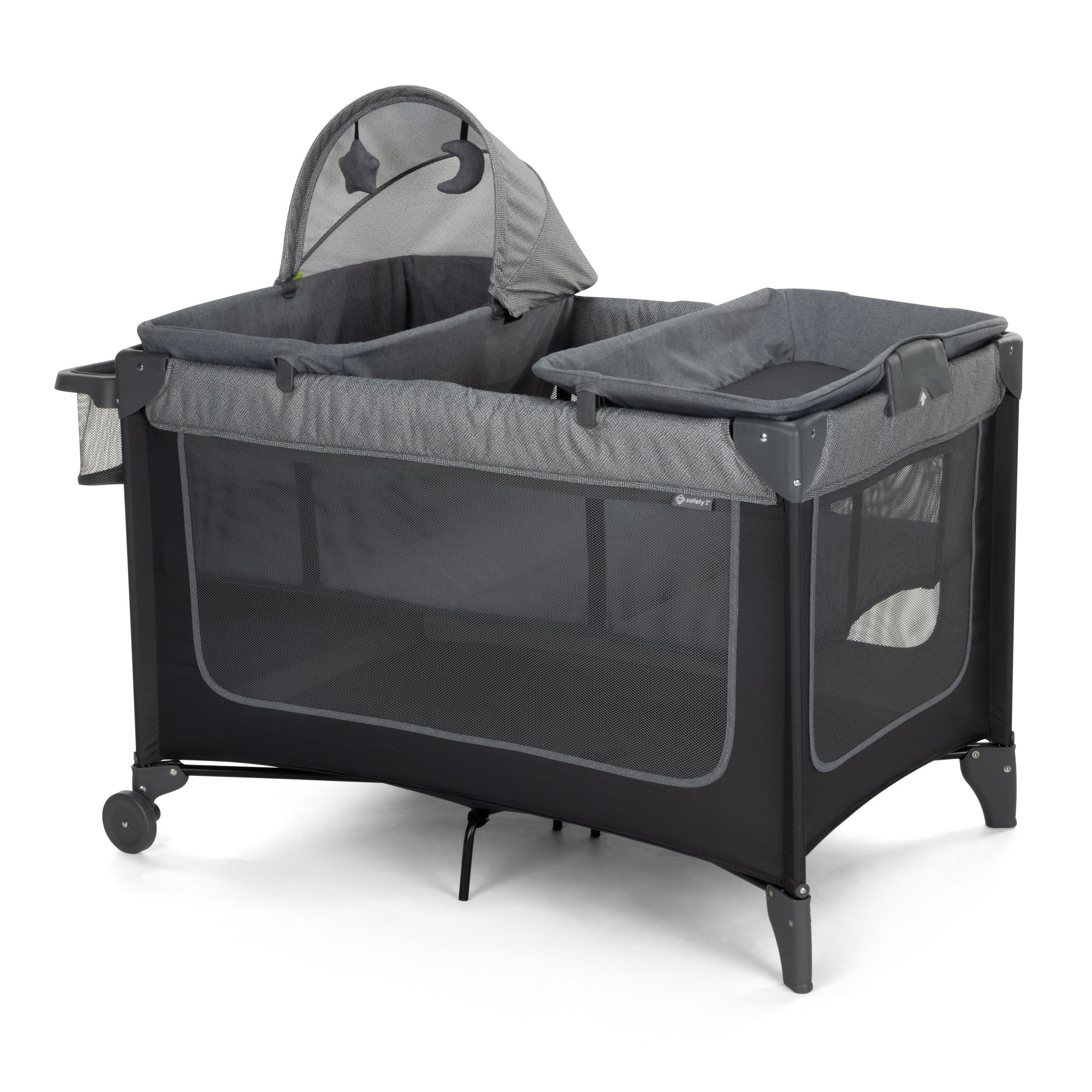 Playkids ベビーベッド グレー 4-in-1 Portable Play Yard with Bassinet, Napper, and Flip-Away