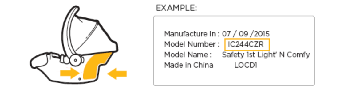 locate model number on back of car seat sticker