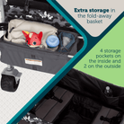 Summit Sprint Quad Wagon Stroller - extra storage in the fold-away basket - 4 storage pockets on the inside and 2 on the outside