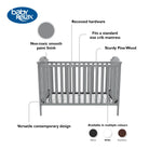 Baby Relax crib with features highlighted on a white background