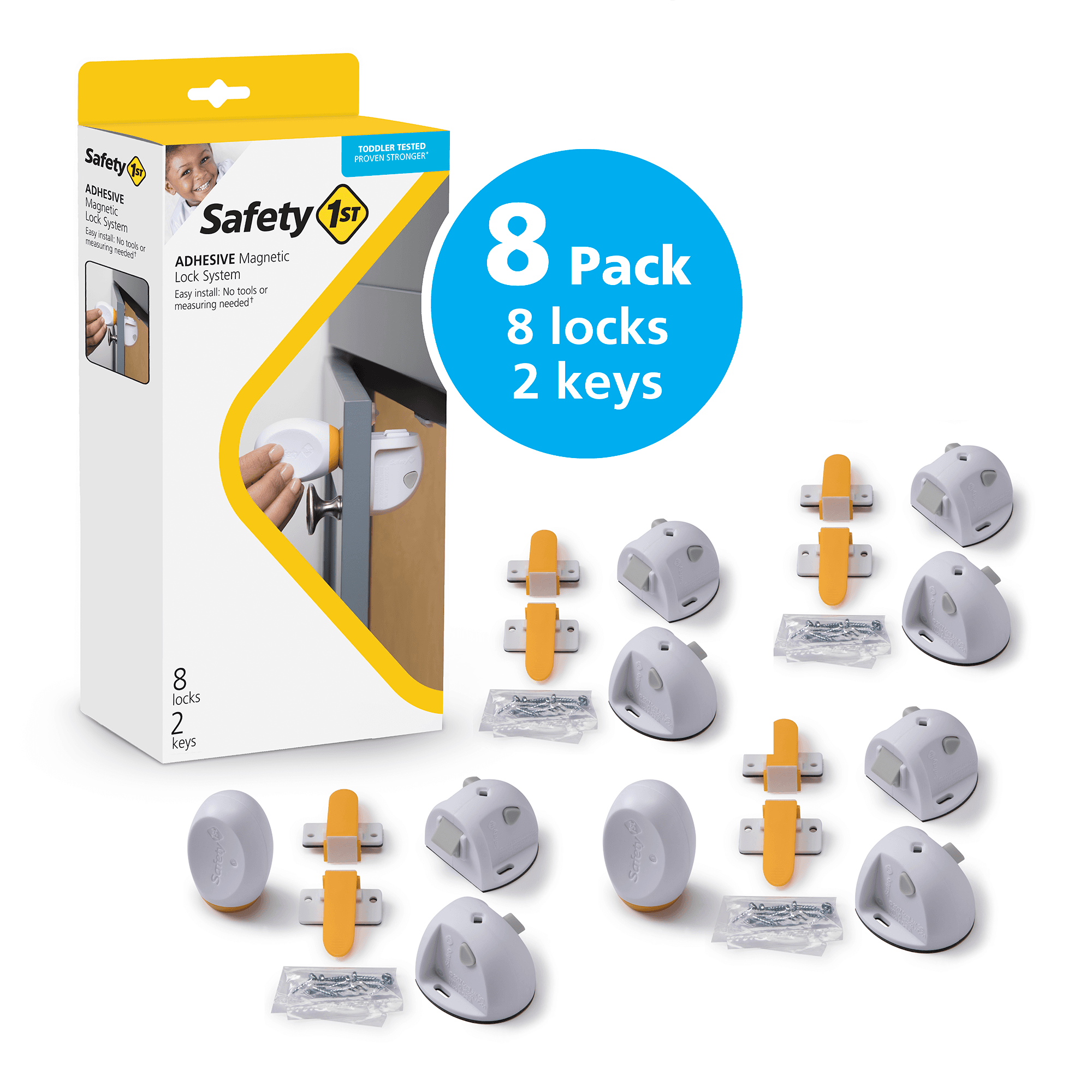 Adhesive Magnetic Lock System - 8 Locks and 2 Keys - White