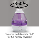 360° Cool Mist Ultrasonic Humidifier - two mist outlets rotate 360 degrees for full nursery coverage