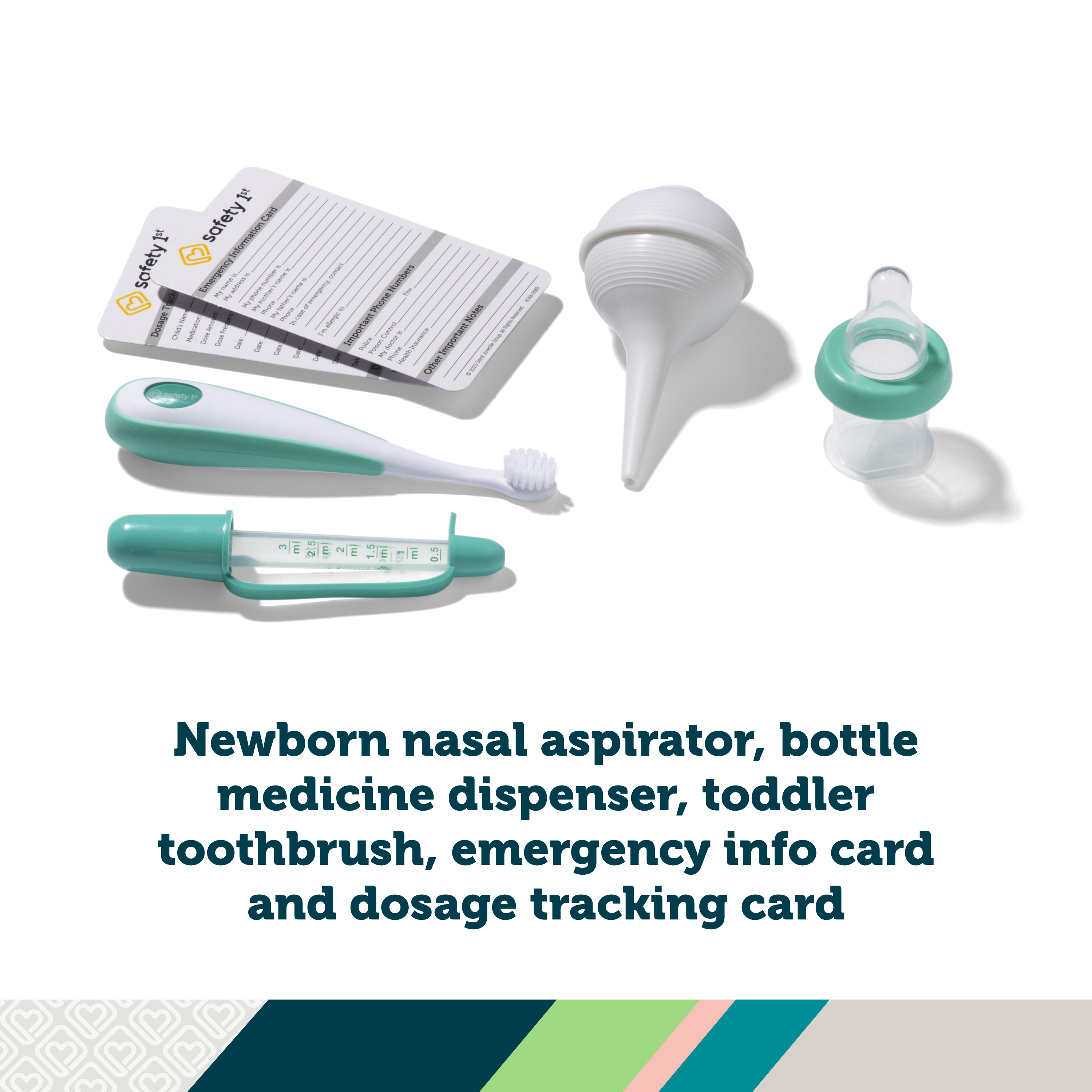 Nursery Care Health & Grooming Kit - newborn nasal aspirator, bottle medicine dispenser, toddler toothbrush, emergency info card and dosage tracking card