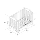 Technical drawing of a wooden crib with dimensions labeled