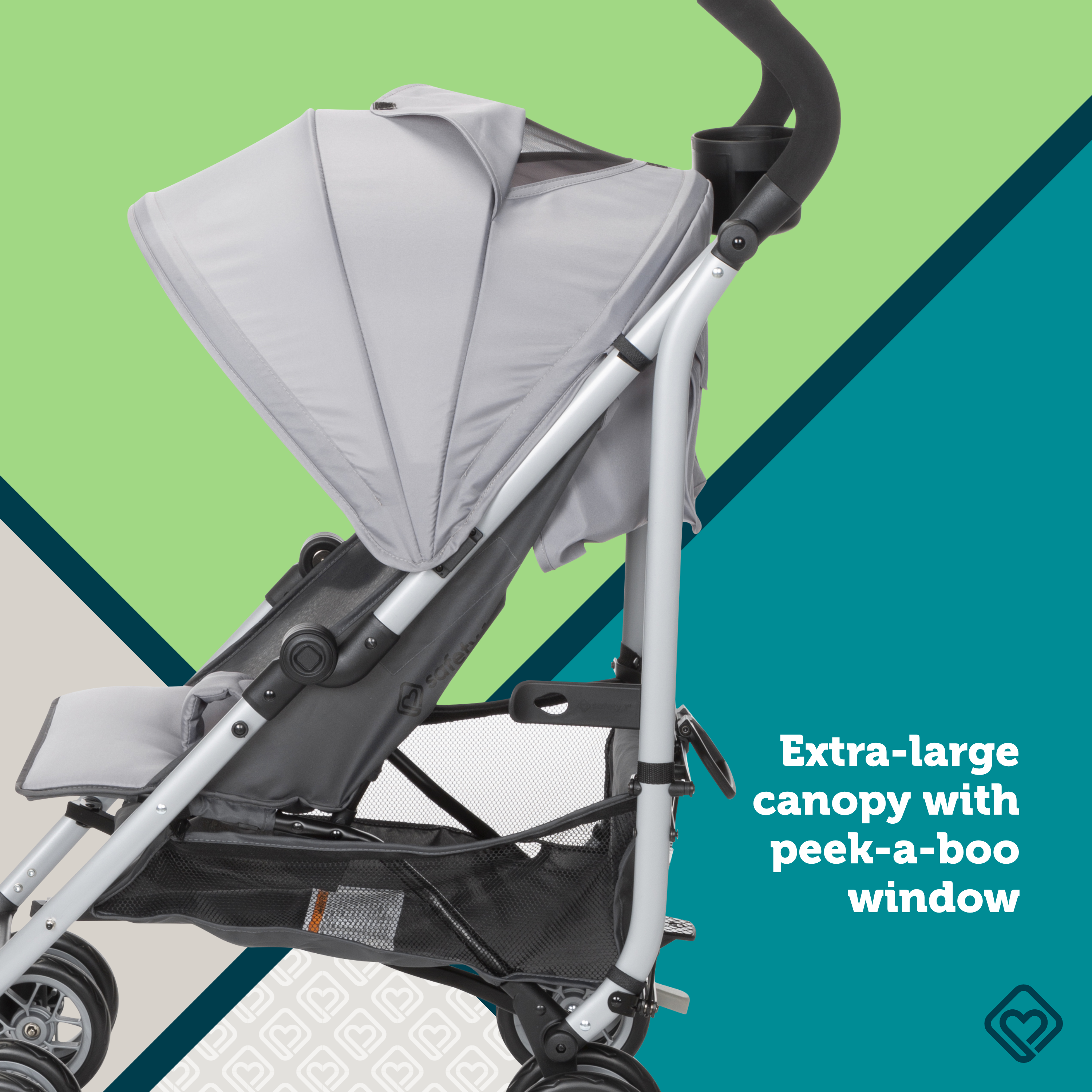 Strollerette Compact Stroller - extra-large canopy with peek-a-boo window