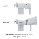 SecureTech red/green indicators show when gate is locked.