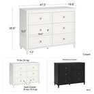 White dresser with dimensions and weight information on a white background