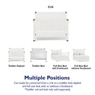 Baby Relax Miles 5-in-1 Convertible Crib - crib, toddler daybed, toddler bed, full size bed with footboard, full size bed without footboard. Multiple positions: can easily be converted from a crib to a toddler bed, daybed and full size bed, with or without a footboard. *toddler rail and bed rails sold separately