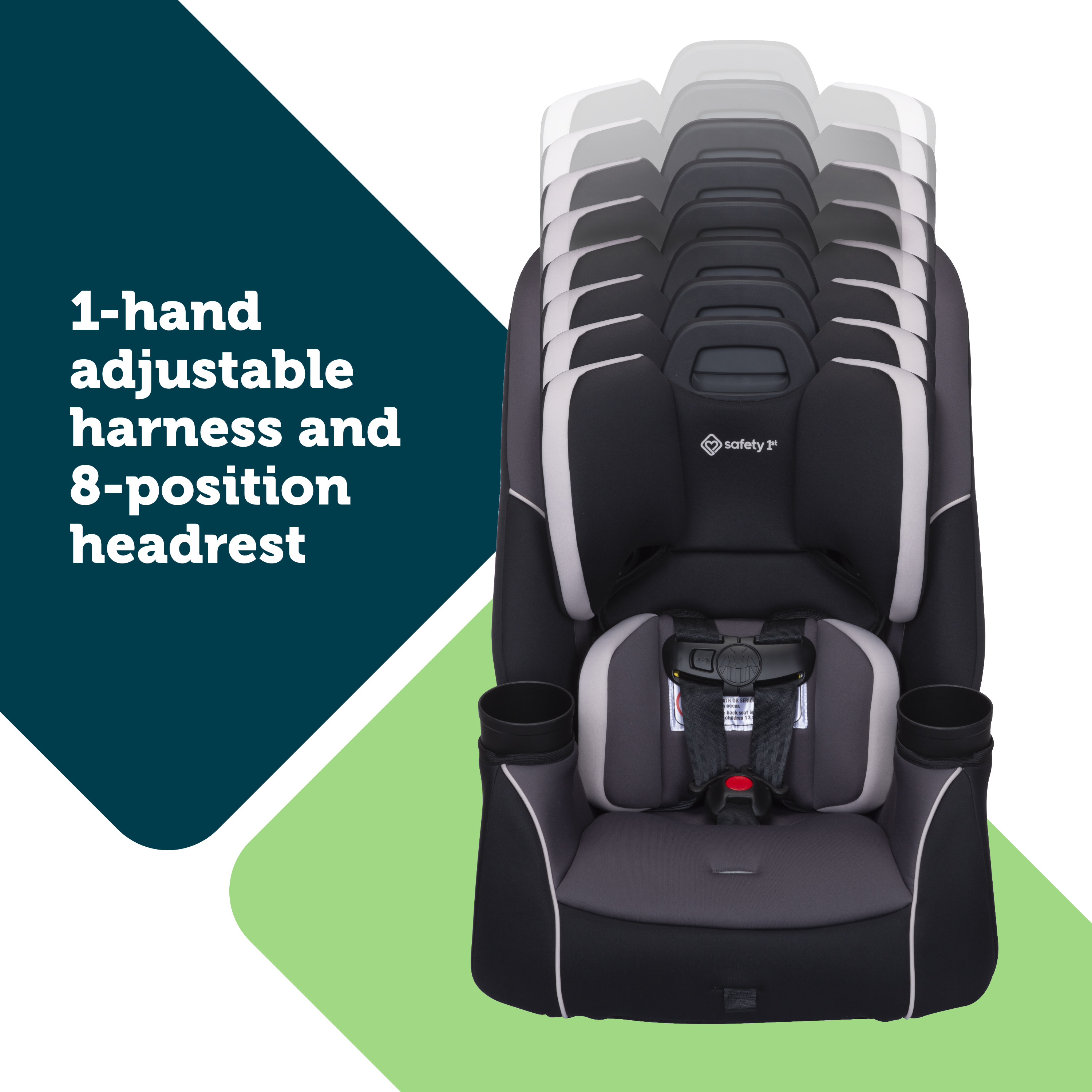 Crosstown Slim All-in-One Convertible Car Seat - 1-hand adjustable harness and 8-position headrest