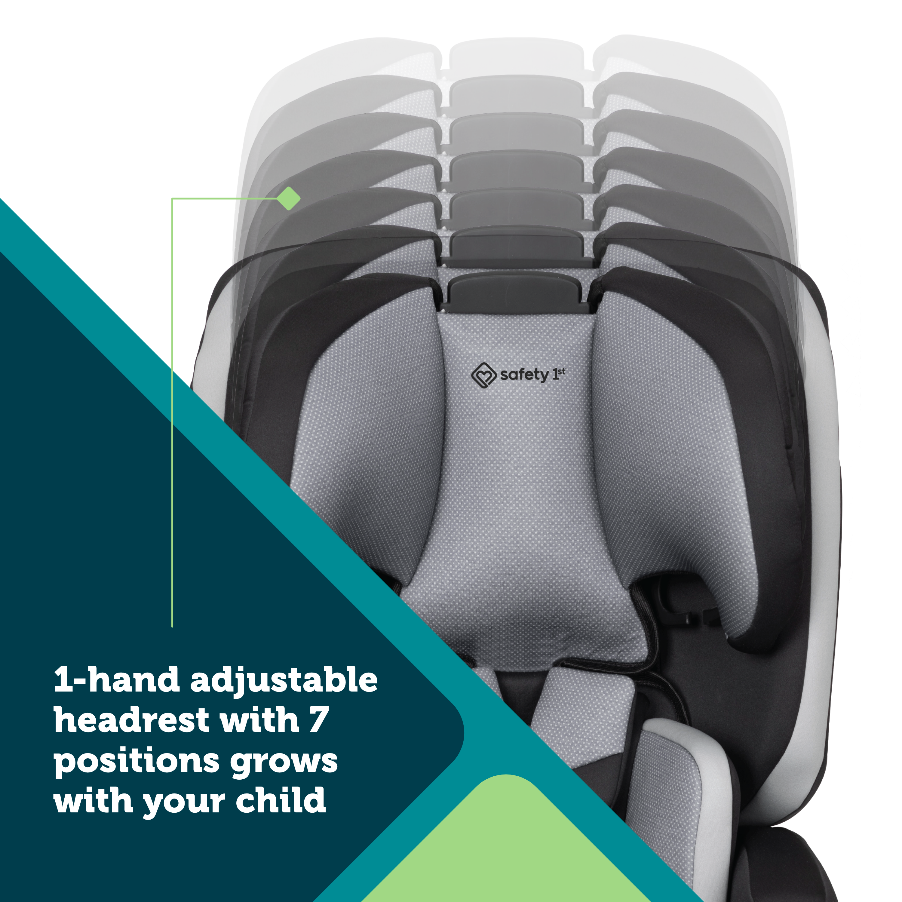 Boost-and-Go™ 3-in-1 Harness Booster Car Seat - 1-hand adjustable headrest with 7 positions grows with your child