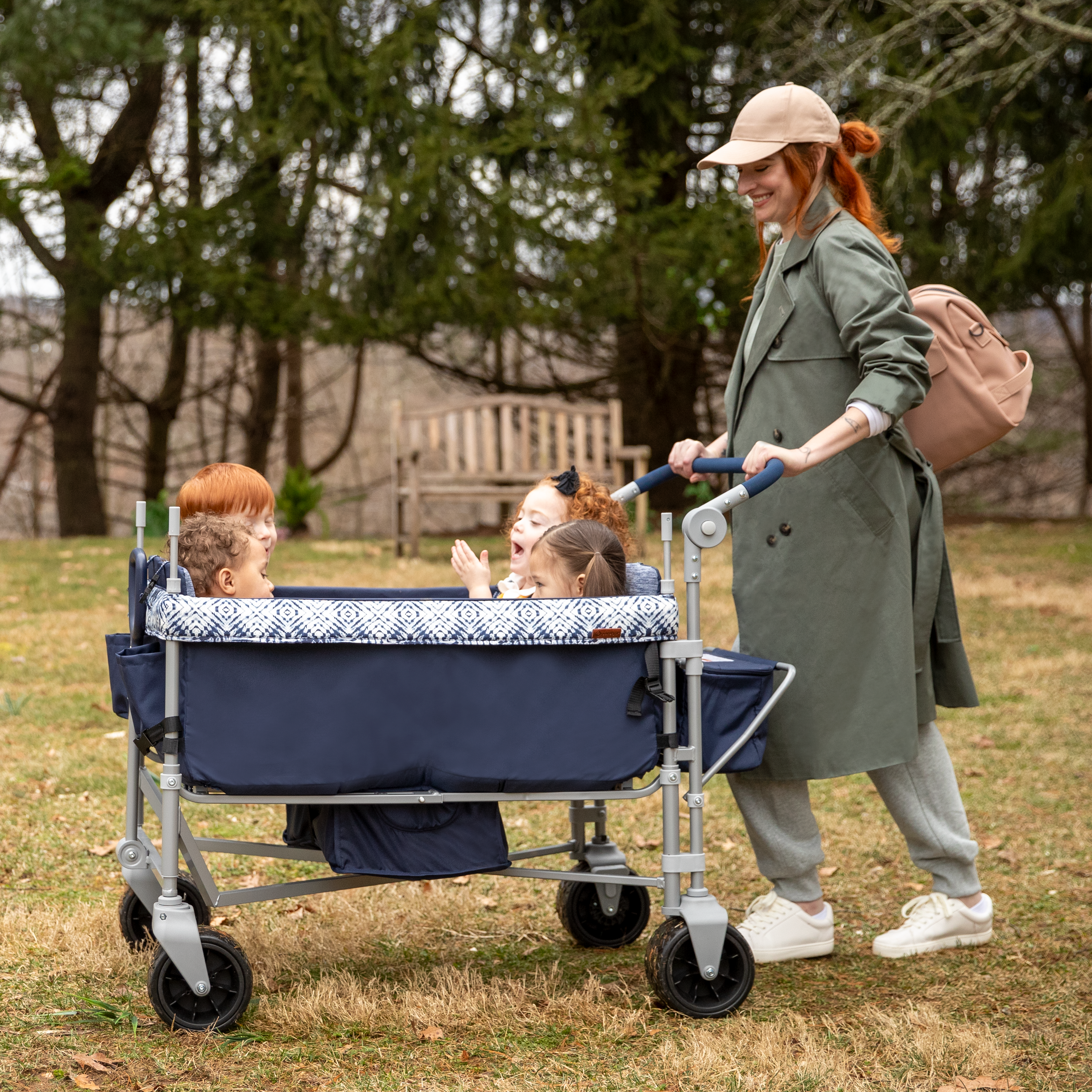 Summit Quad Wagon Stroller - mother walking 4 toddlers in wagon