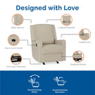 Baby Relax Robyn Nursery Glider Recliner Chair - Designed with love: white welt trim, cushioned backrest, padded arms, integrated footrest, heavy duty metal base, easy to reach handle