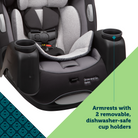 Crosstown DLX Convertible Car Seat - armrests with 2 removable, dishwasher-safe cup holders