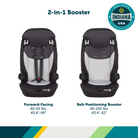 Grand 2-in-1 Booster Car Seat: forward-facing 40-65 lbs., 43.4"-49"; belt-positioning booster 40-100 lbs., 43.4"-52" - Proudly made in Indiana