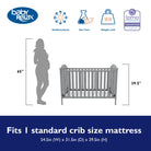 Baby Relax crib with dimensions and product features on a white background