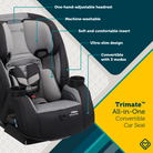 TriMate™ All-in-One Convertible Car Seat - one-hand-adjustable headrest, machine-washable, soft and comfortable insert, ultra-slim design, convertible with 3 modes