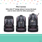 Disney Baby Easy Elite Slim All-In-One Convertible Car Seat - fits 3 across. Ultra-slim 17" design allows 3 across the back seat or more room for other passengers.