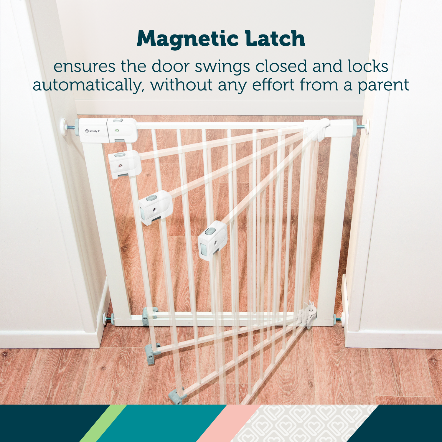 Easy Install Auto-Close Gate - Magnetic Latch ensures the door swings closed and locks automatically, without any effort from a parent