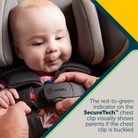 EverSlim 4-Mode All-in-One Convertible Car Seat - the red-to-green indicator on the SecureTech chest clip visually shows parents if the chest clip is buckled