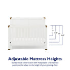 Baby Relax Miles 5-in-1 Convertible Crib - adjustable mattress heights. Sturdy wood construction with 4 adjustable crib mattress positions that adapt to the height of your growing child.