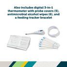 Nursery Care Health & Grooming Kit - also includes digital 3-in-1 thermometer with probe covers (5), antimicrobial alcohol wipes (6), and a feeding tracker bracelet