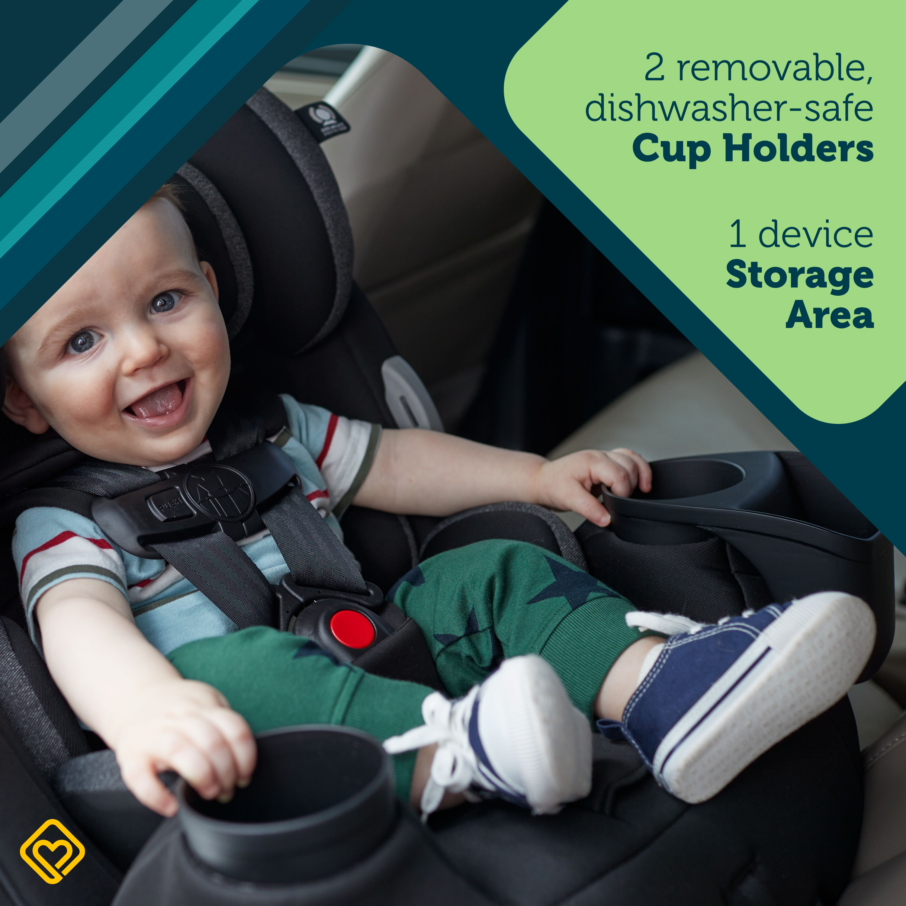 Grow and Go™ Sprint All-in-One Convertible Car Seat - 2 removable, dishwasher-safe cup holders; 1 device storage area